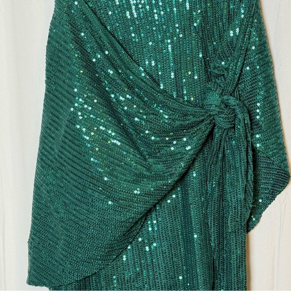 Grace Karin Emerald Green Sequin Asymmetrical Wrap Dress Medium - Picture 7 of 16